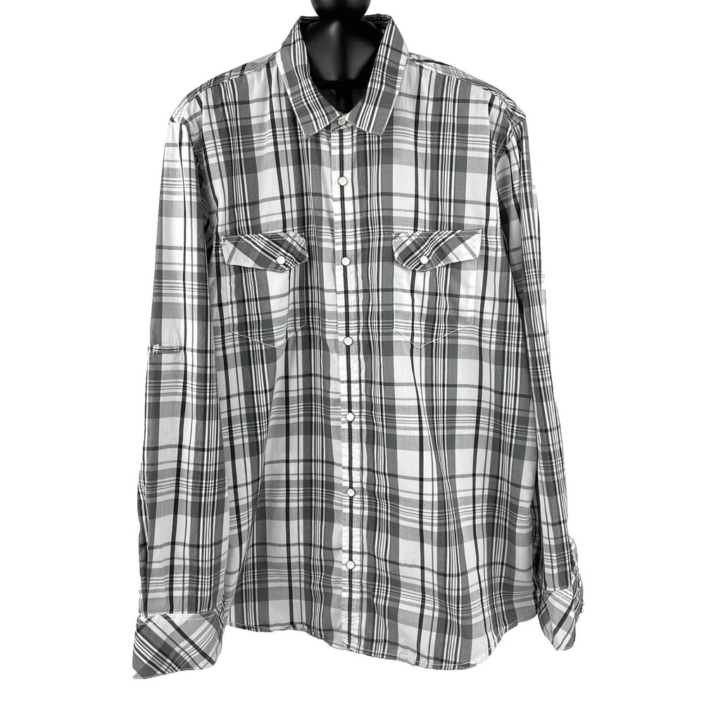 INC International Concepts Western Long Sleeve Shirt Men's XL Snap Buttons Plaid